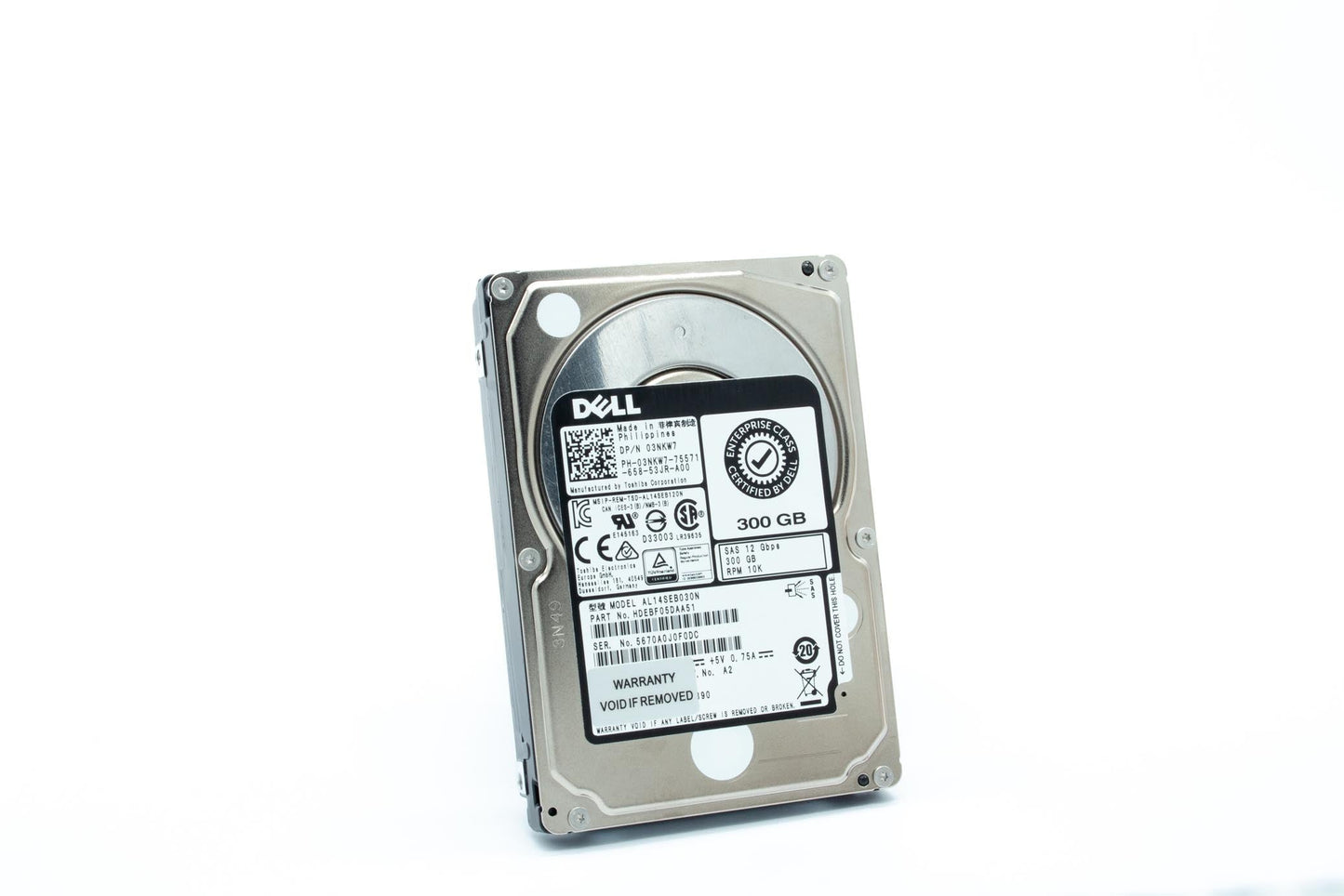 Dell HDD, 300GB, 512b, SAS12, 10K RPM, 2.5 inch, 64MB, Toshiba, AL14SE Lite, (Edge Card)