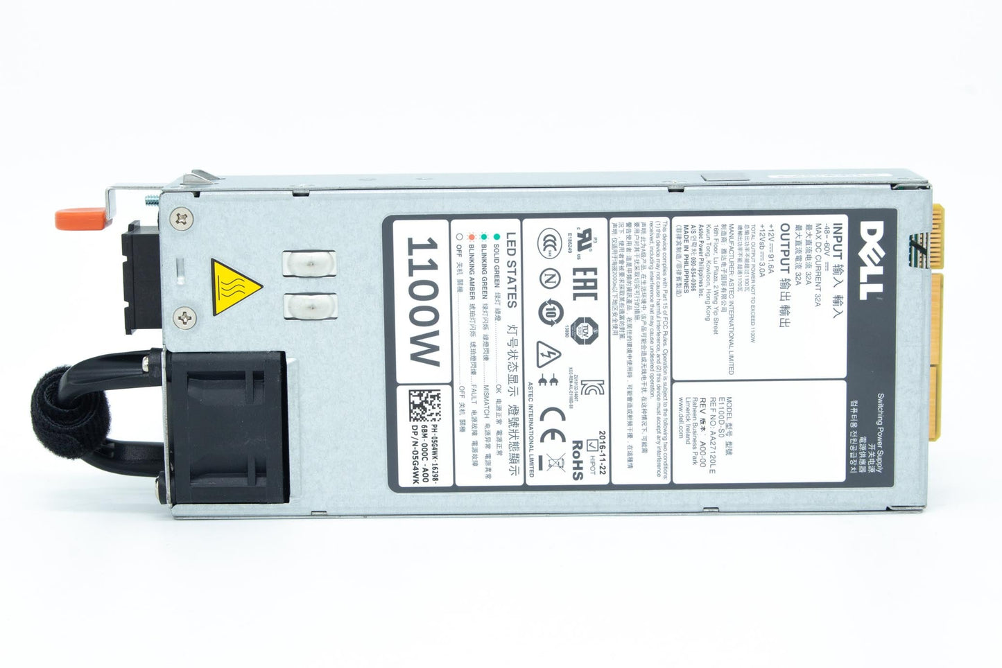 5G4WK Dell PowerEdge R620 1100W Hot Swap 48-60V 32 Redundant Power Supply 05G4WK