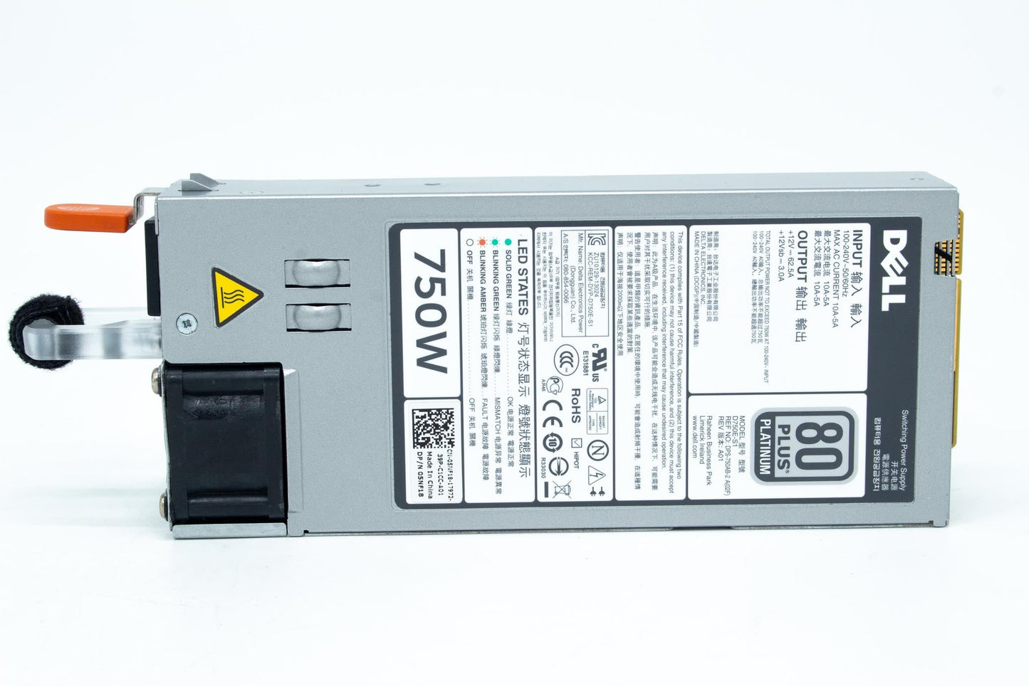 Dell ASSY Power Supply, 750 Watts, Redundant, Contains Bare Part 9799K, Delta Products, RoHS Compliant