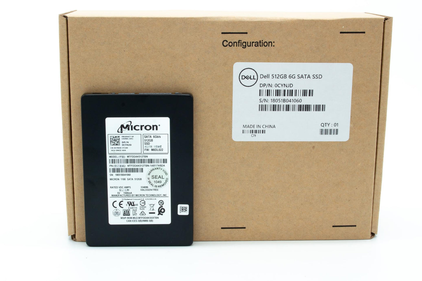 Dell SSD, 512 GB, Non Encrypted, SATA3, 2.5 inch, Height 7mm, Three Level Cell, Micron, (1100)