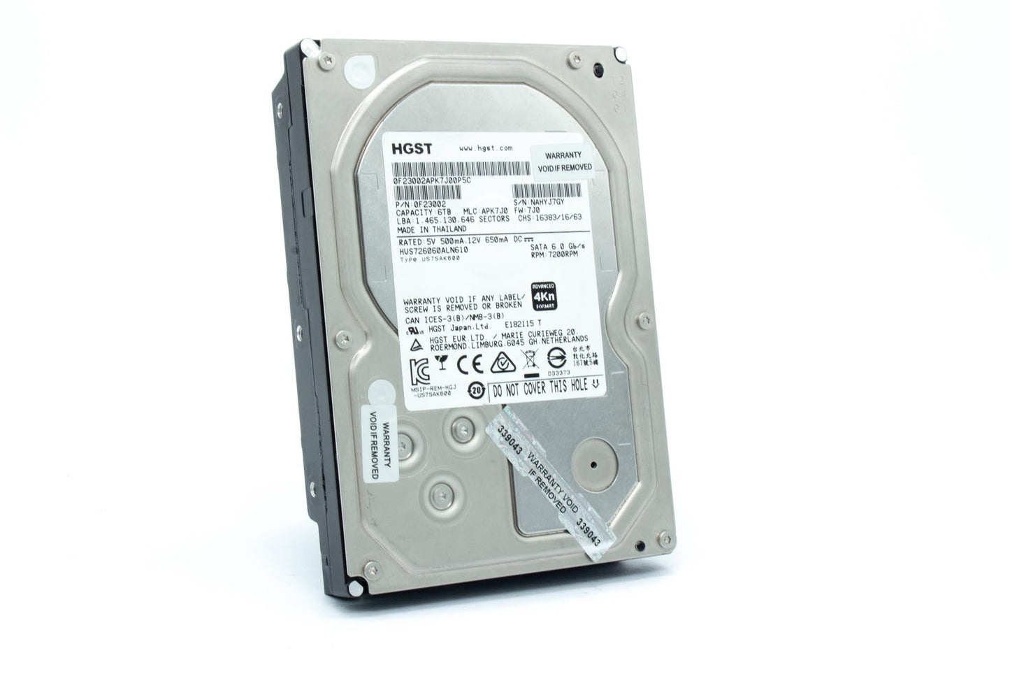 HGST HUS726060ALN610 3.5" 6TB SATA 6Gb/s 7.2K RPM 128M 0F23002 4Kn ISE Air Internal Enterprise Hard Drive