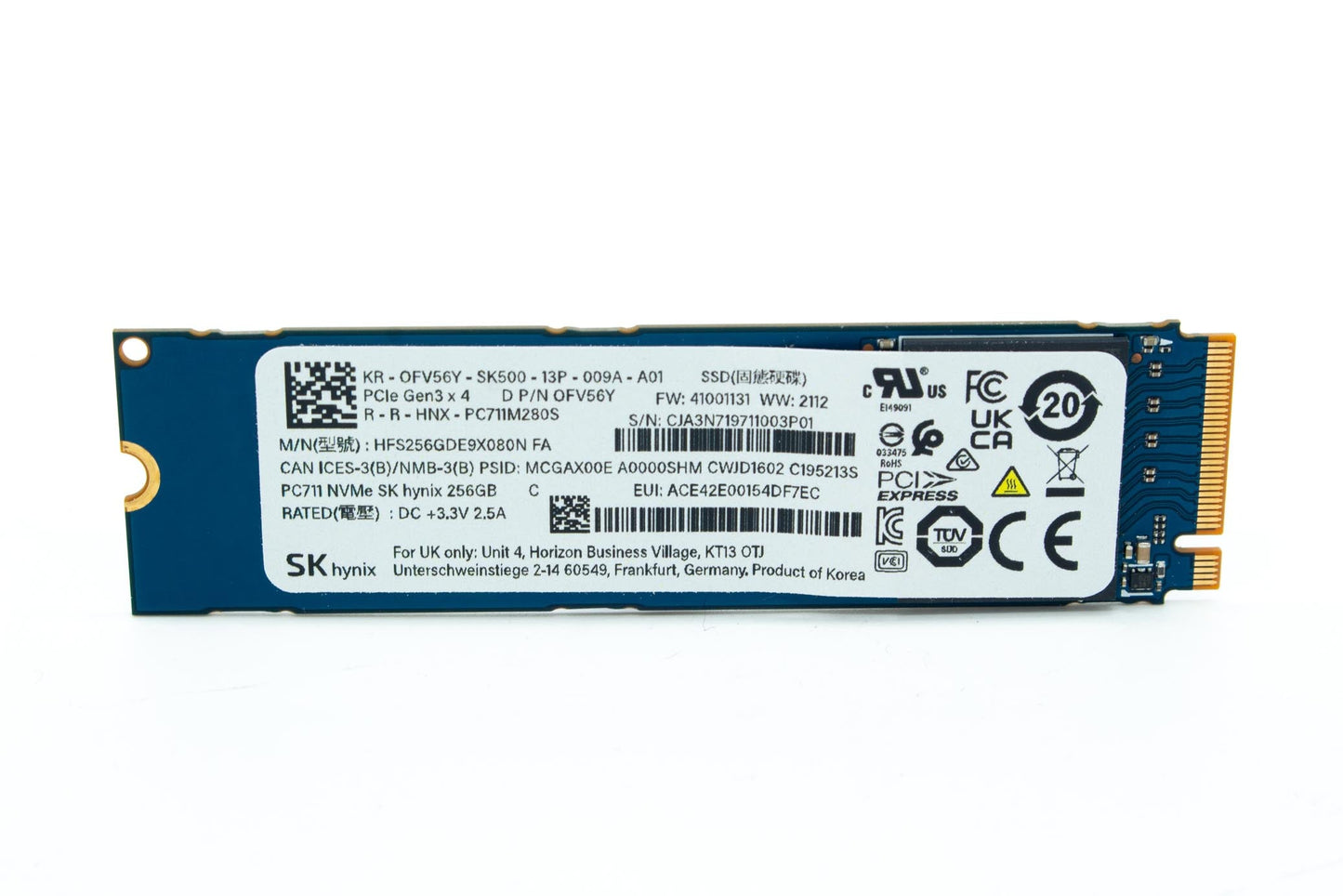 256G Hynix HFS256GDE9X080N PC711M280S M.2 2280 PCIe Gen3x4 FV56Y 0FV56Y