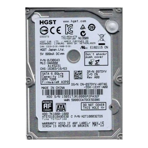 Hitachi 1TB 7.2K RPM SATA 9.5mm 2.5in Hard Drive 0J30643