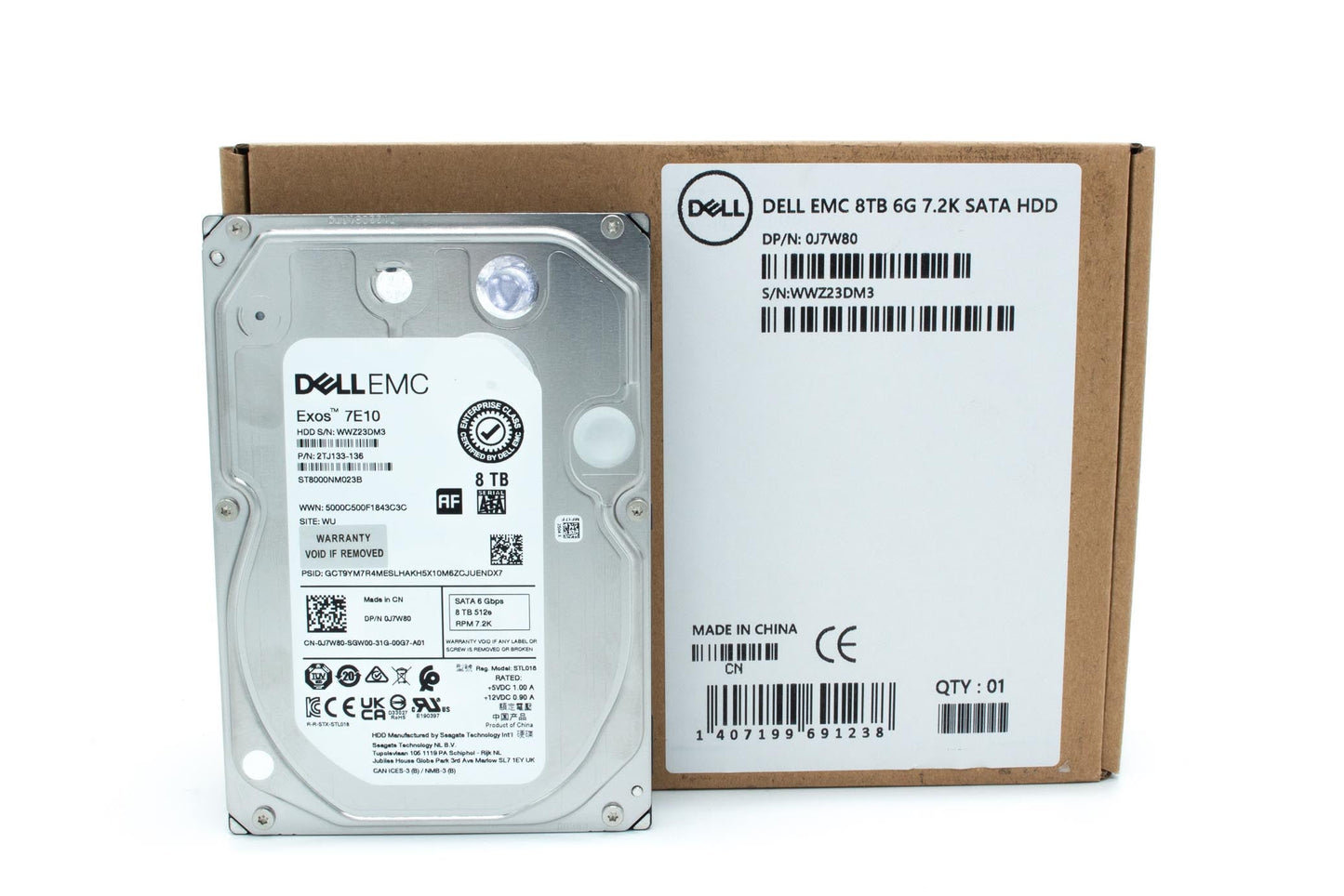 Dell 8TB, HDD, 7.2K RPM, 3.5 inch, Non Encrypted, SATA, 512e, 256MB, Enterprise Class