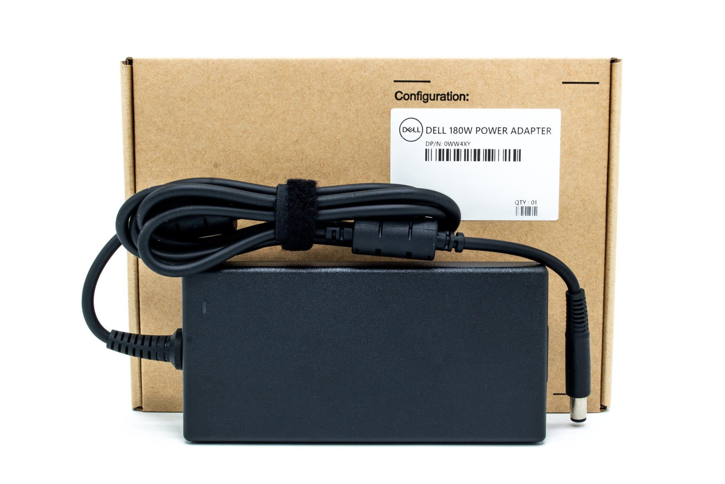 Dell AC adapter with 180W power output, 19.5V voltage, 3-pin connector, compatible with various Dell laptops