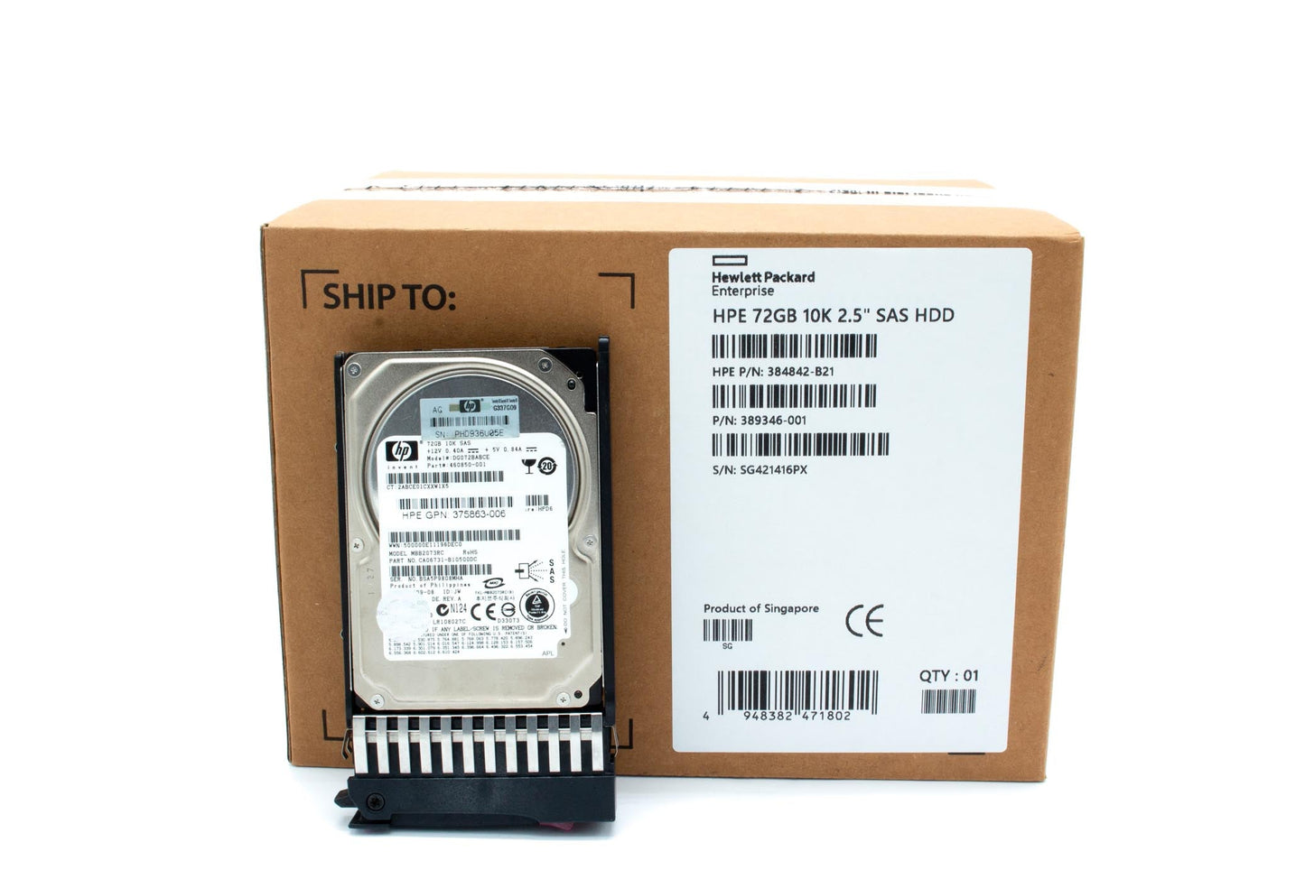Part 389346-001 is no longer supplied. Please order the replacement, 507284-001. 300GB SAS hard disk drive - 6Gb/sec transfer rate, 10,000 RPM, 2.5-inch small form factor (SFF), hot plug (HP), dual-port (DP) - For use with Gen7 or earlier models