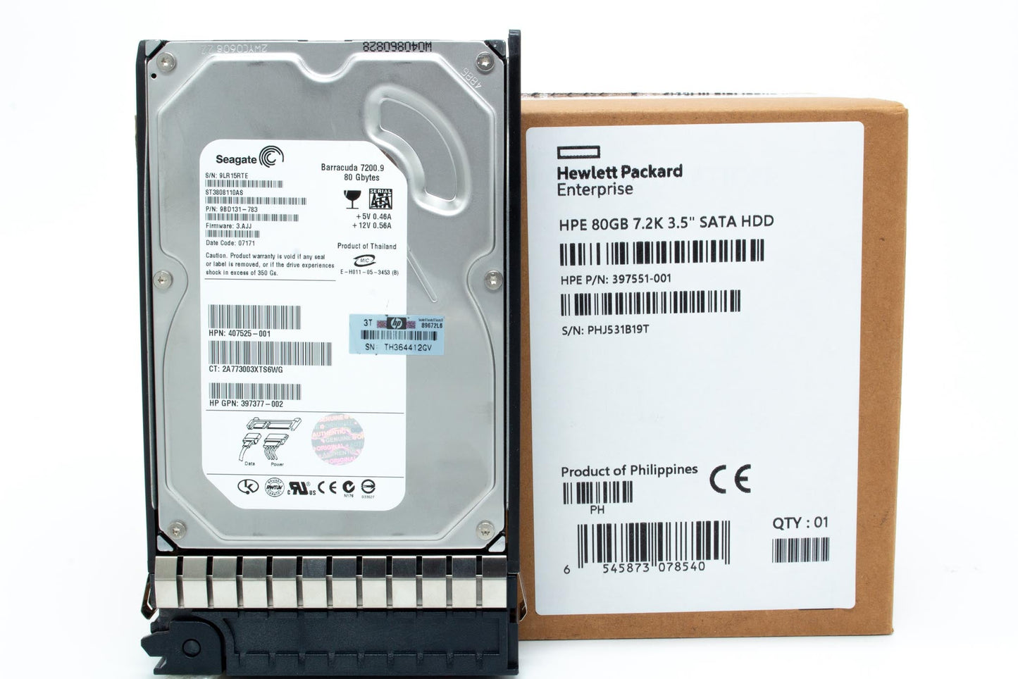 80GB hot-plug SATA hard disk drive - 7,200 RPM, 1.5Gb/sec transfer rate, 3.5-inch large form factor (LFF) - Includes 1-inch high drive tray