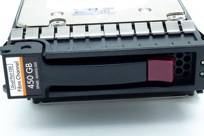 450GB dual-port hard disk drive - 15,000 RPM, 2/4 Gb/s transfer rate, Fibre Channel (FC) connector, 1.0-inch (2.54cm) form factor - For use with EVA 4400/6400/8400 and M6412 shelves