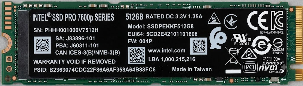 Intel Pro 7600p 512GB M.2 2280 PCIe Gen3 x4 NVMe SSD (SSDPEKKF512G8)