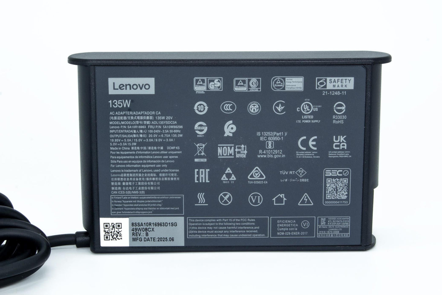 Genuine OEM Lenovo ThinkPad 135W AC Adapter (USB-C) 4X21H27800 - Pre-Owned