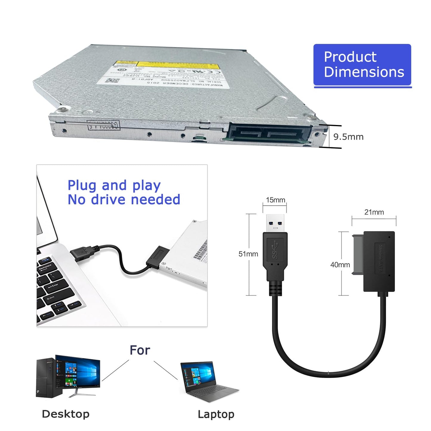 Ultra Slim 9.5mm DVD CD Burner UJ8C2 for DELL HP ACER ASUS