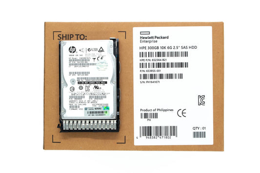 300GB hot-plug dual-port SAS hard disk drive - 6Gb/sec transfer rate, 10,000 RPM, 2.5-inch small form factor (SFF), Enterprise, SmartDrive Carrier (SC) - Not for use in MSA products - For use with Gen8/Gen9 or newer