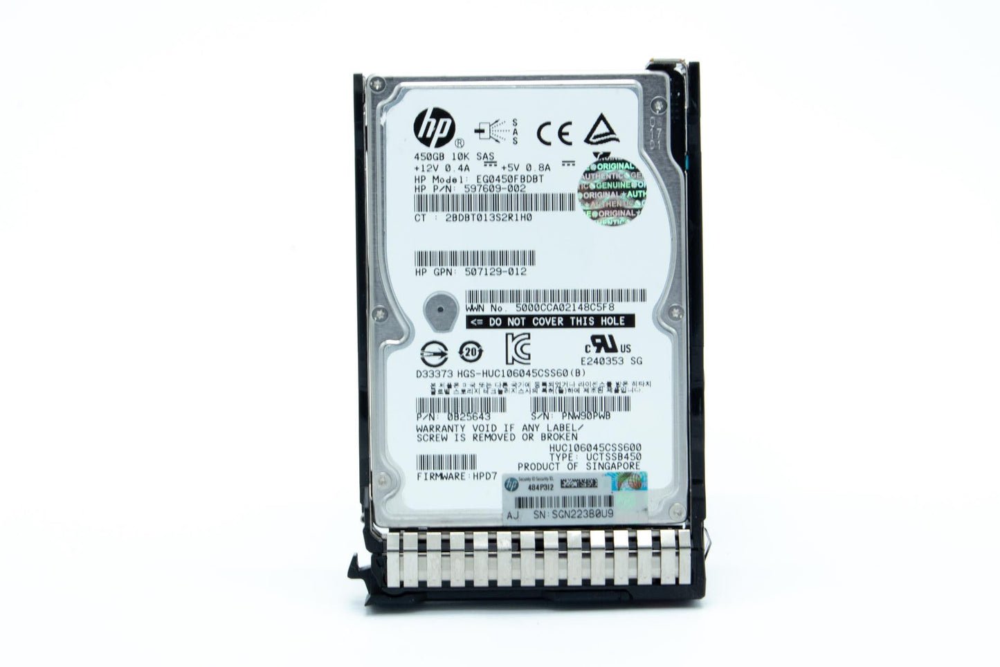 450GB hot-plug dual-port SAS hard disk drive - 6Gb/sec transfer rate, 10,000 RPM, 2.5-inch small form factor (SFF), Enterprise, SmartDrive Carrier (SC) - Not for use in MSA products - For use with Gen8/Gen9 or newer
