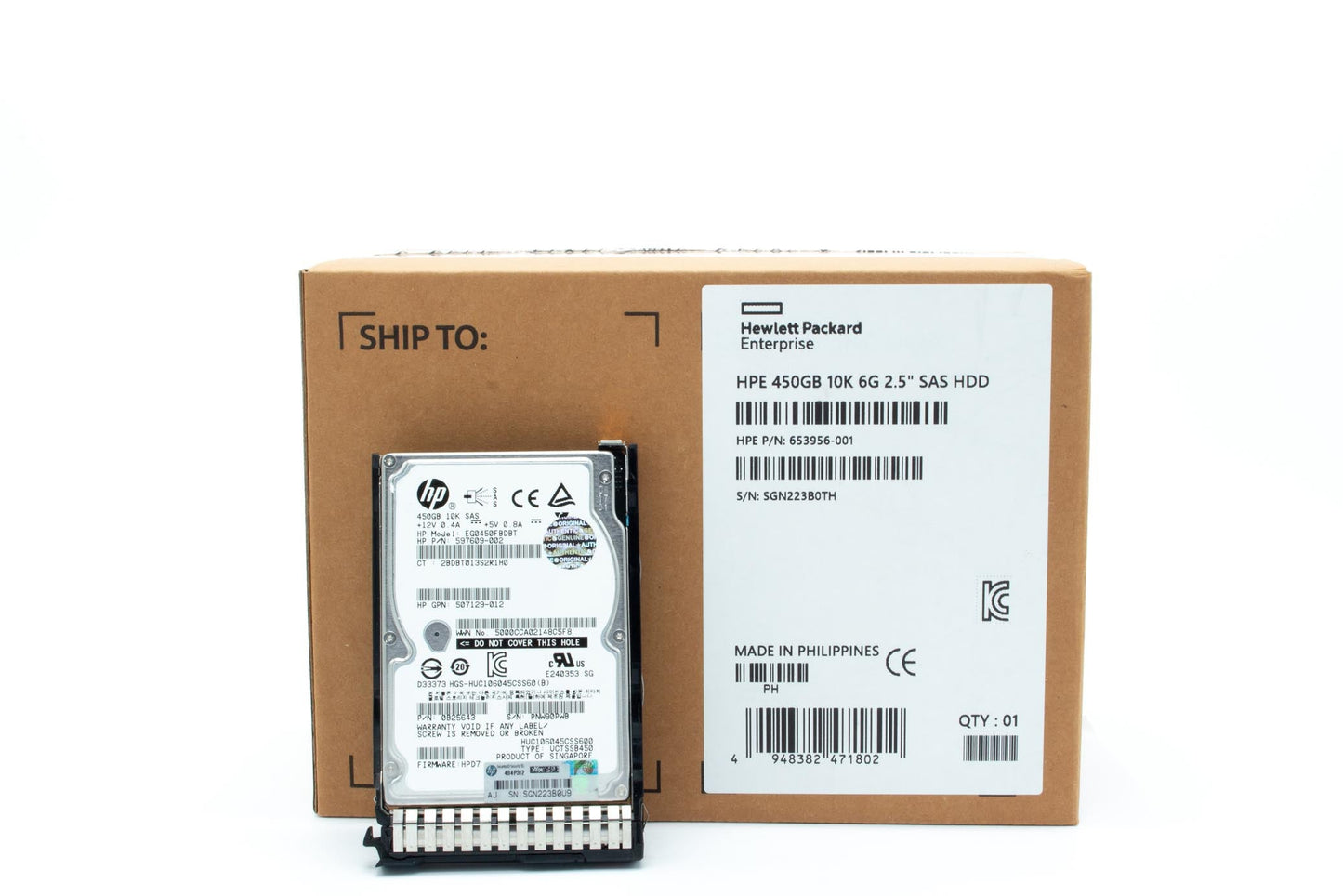 450GB hot-plug dual-port SAS hard disk drive - 6Gb/sec transfer rate, 10,000 RPM, 2.5-inch small form factor (SFF), Enterprise, SmartDrive Carrier (SC) - Not for use in MSA products - For use with Gen8/Gen9 or newer
