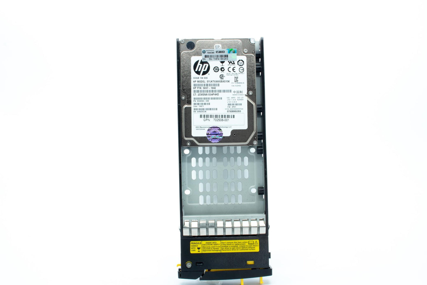 300GB SAS HDD - 15k RPM, 2.5-in SFF, 6Gb/s transfer rate, model SYJKT0300GBAS15K - For use with 3PAR SS 7000 & M6710 enclosure. "Jan 7 2019: limited supply spare p/n, go to STATS to check alternate p/n and SA. Note newer drive has a higher OS level req."