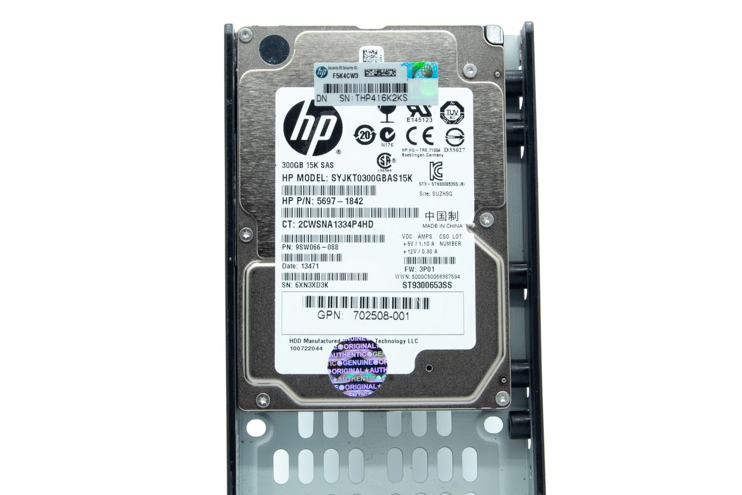 300GB SAS HDD - 15k RPM, 2.5-in SFF, 6Gb/s transfer rate, model SYJKT0300GBAS15K - For use with 3PAR SS 7000 & M6710 enclosure. "Jan 7 2019: limited supply spare p/n, go to STATS to check alternate p/n and SA. Note newer drive has a higher OS level req."