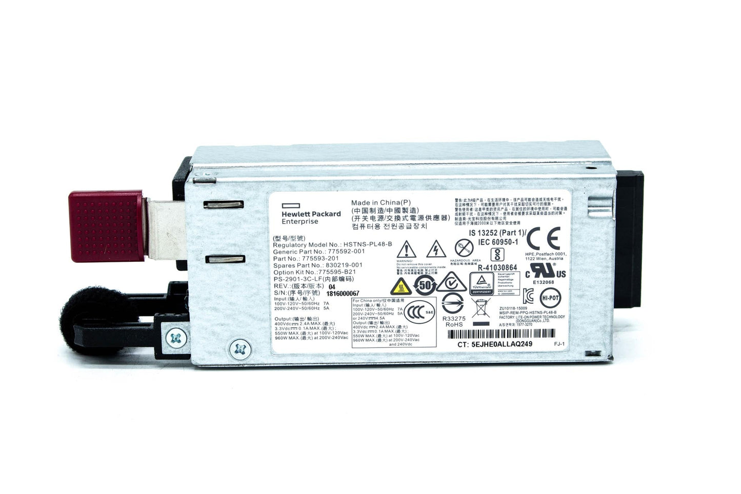 PS,PFC MOD,240V,1U,900W,RED,HTPLG, LTN