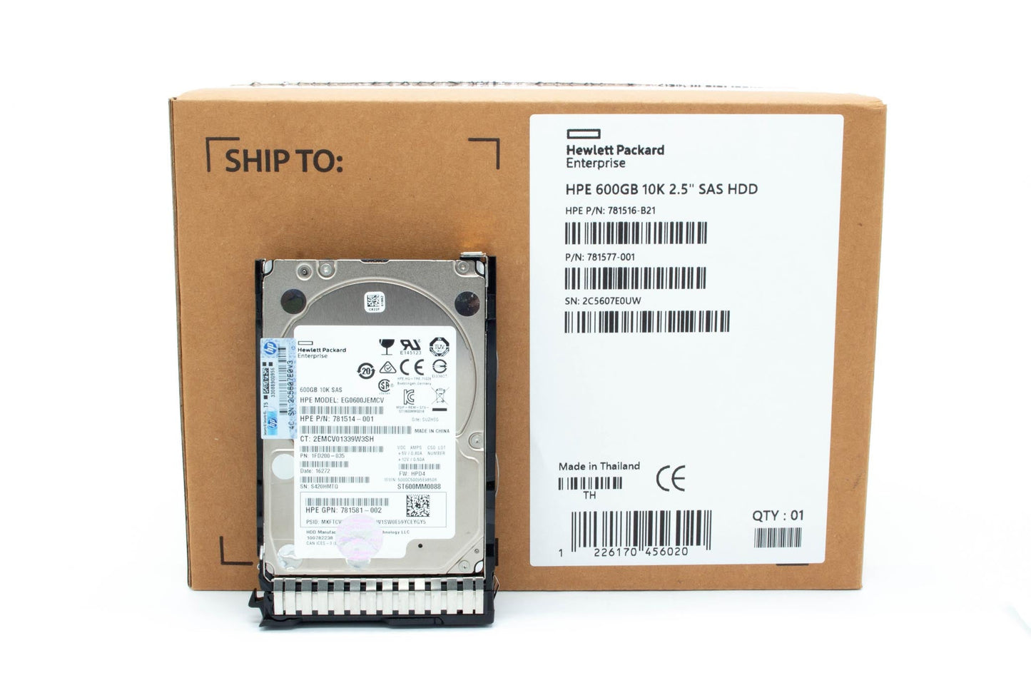 600GB hot-plug SAS hard disk drive - 12Gb/sec transfer rate, 10,000 RPM, 2.5-inch small form factor (SFF), SmartDrive Carrier (SC) - For use with Gen8/Gen9 or newer ;