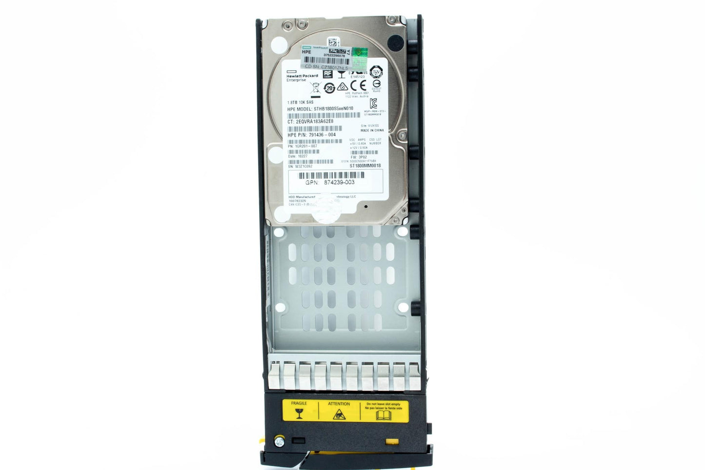 1.8TB SAS hard drive - 10,00 RPM, 6Gb/s transfer rate, 2.5-inch Small Form Factor (SFF), 3PAR model STHB1800S5xeN010 - For use with 3PAR 8000 storage systems