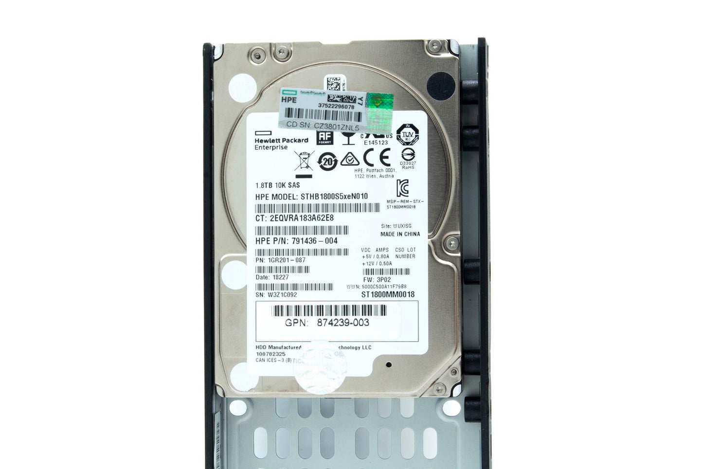 1.8TB SAS hard drive - 10,00 RPM, 6Gb/s transfer rate, 2.5-inch Small Form Factor (SFF), 3PAR model STHB1800S5xeN010 - For use with 3PAR 8000 storage systems