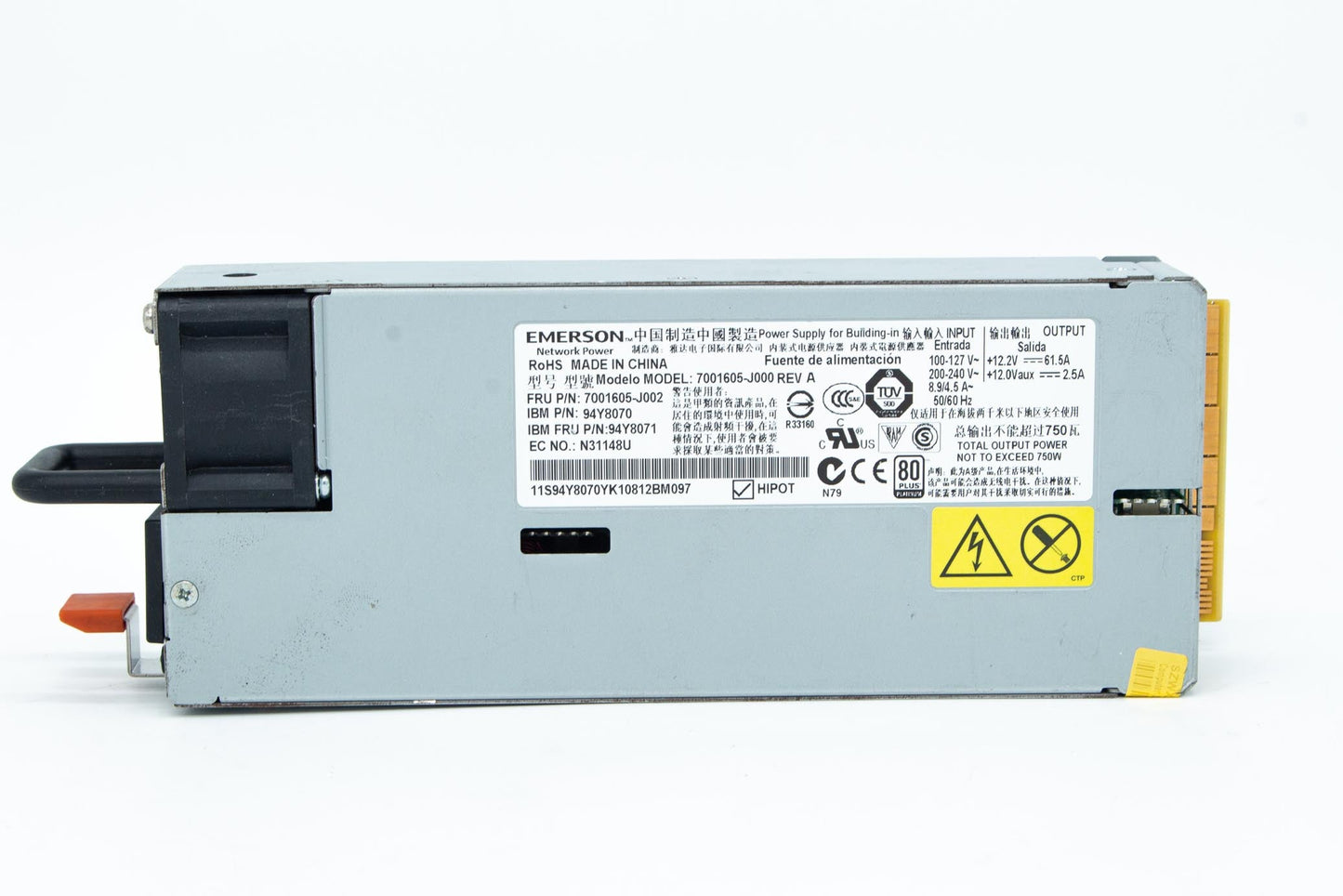 LOT OF 2 94Y8070 IBM X3650 750W Platinum Power Supply 94Y8071 7001605-J002