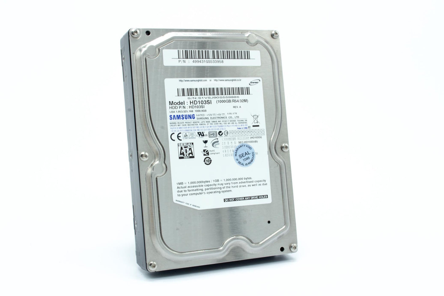Samsung 1 TB Spinpoint 7200 RPM 32MB Cache SATA 3.5 inch Bulk/OEM Desktop Hard Drive HD103SJ