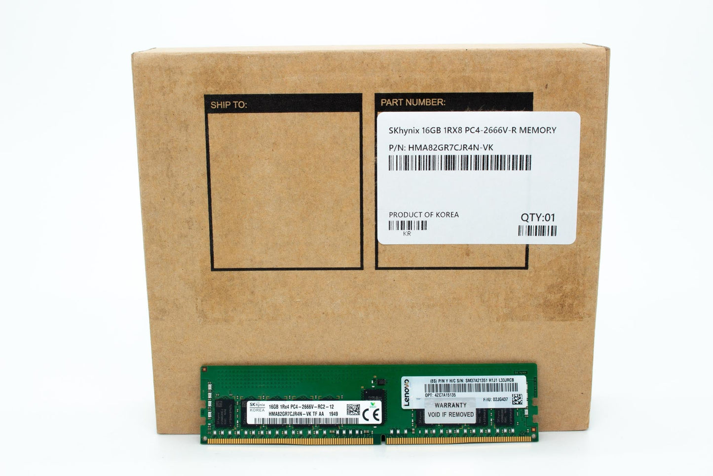 SK HYNIX HMA82GR7AFR4N-VK 16GB 1RX4 PC4-2666V DDR4 MEMORY,02JG437