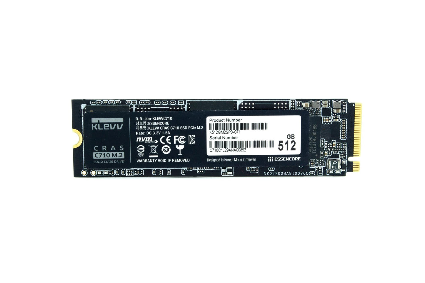 Klevv Cras C710 512gb M.2 Pcie 3x4 Nvme 3D NAND Internal SSD Read Speed 2,050MB/S / Maximum Write Speed 1,650MB/S : K512GM2SP0-C71
