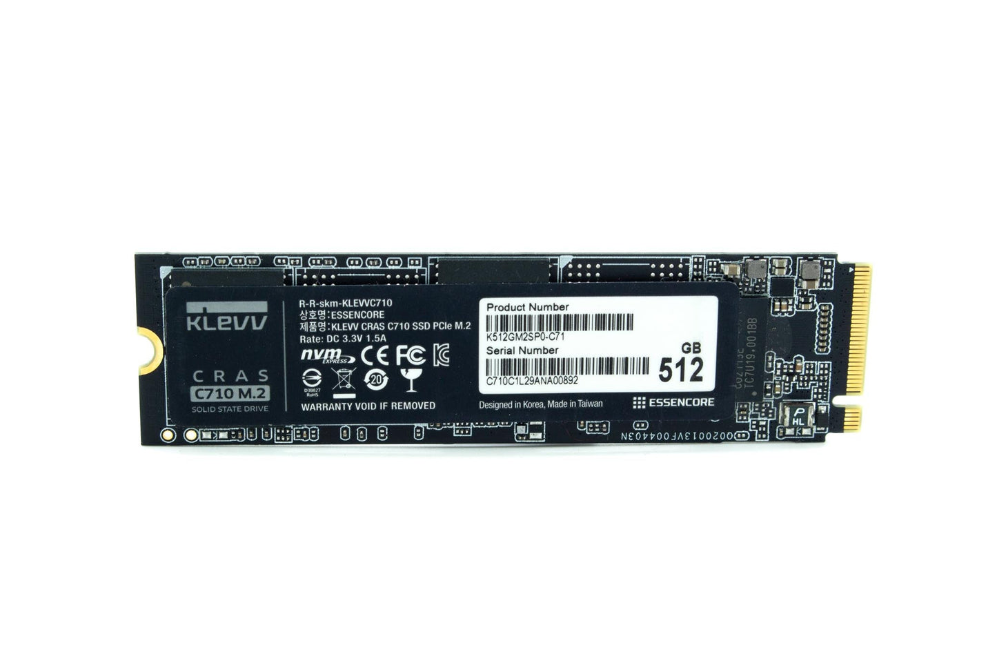 Klevv Cras C710 512gb M.2 Pcie 3x4 Nvme 3D NAND Internal SSD Read Speed 2,050MB/S / Maximum Write Speed 1,650MB/S : K512GM2SP0-C71