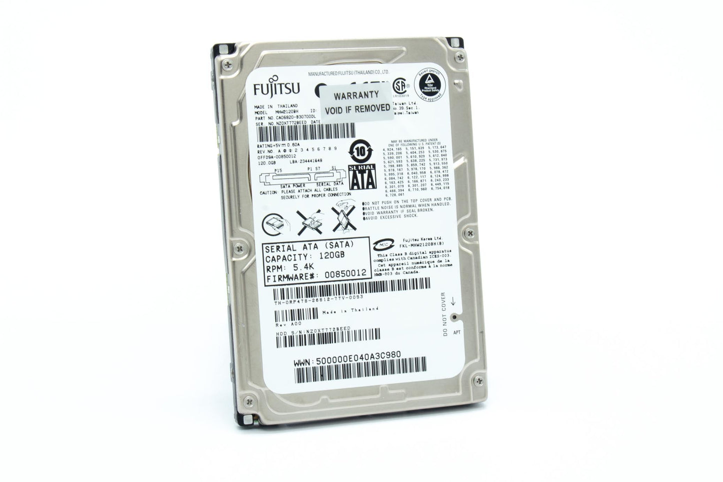 Fujitsu MHW2120BH 120GB SATA 2.5" Hard Disk Working Serial