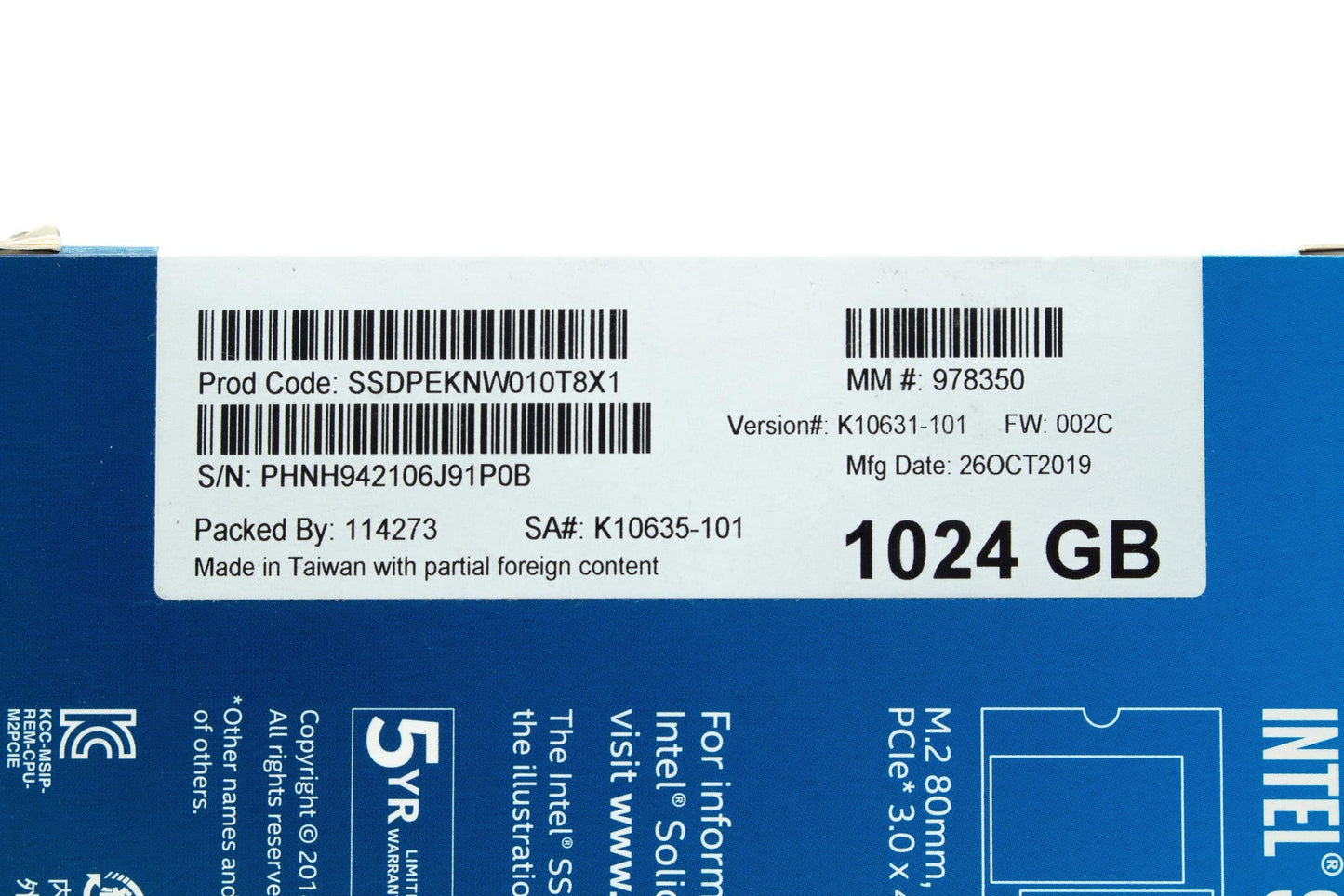 Intel TB 660P NVMe M.2 Internal SSD (SSDPEKNW010T8X1)