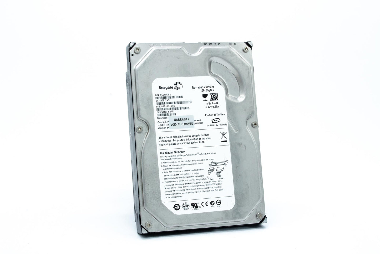 Seagate ST3160212A Barracuda 160GB Internal hard drive ATA-100 3.5" 7200 RPM.