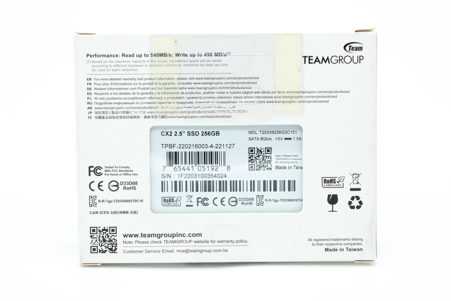TEAMGROUP CX2 256GB 2.5-inch SATA III Internal Solid State Drive with Read/Write Speed Upto 530/490MB/s and Powerful Wear-Leveling Technology - T253X6256G0C101