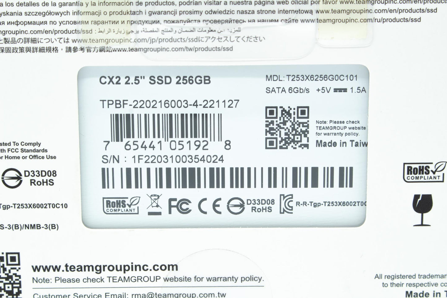 TEAMGROUP CX2 256GB 2.5-inch SATA III Internal Solid State Drive with Read/Write Speed Upto 530/490MB/s and Powerful Wear-Leveling Technology - T253X6256G0C101