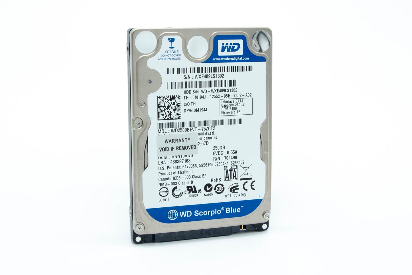 Western Digital Scorpio Blue (WD2500BEVT) 250GB 2.5" Internal HDD